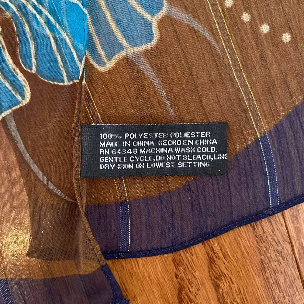 2/$20 👒 Vintage Oldstock Sheer Scarf with Blue and Brown Floral Pattern Y2K - Picture 6 of 6